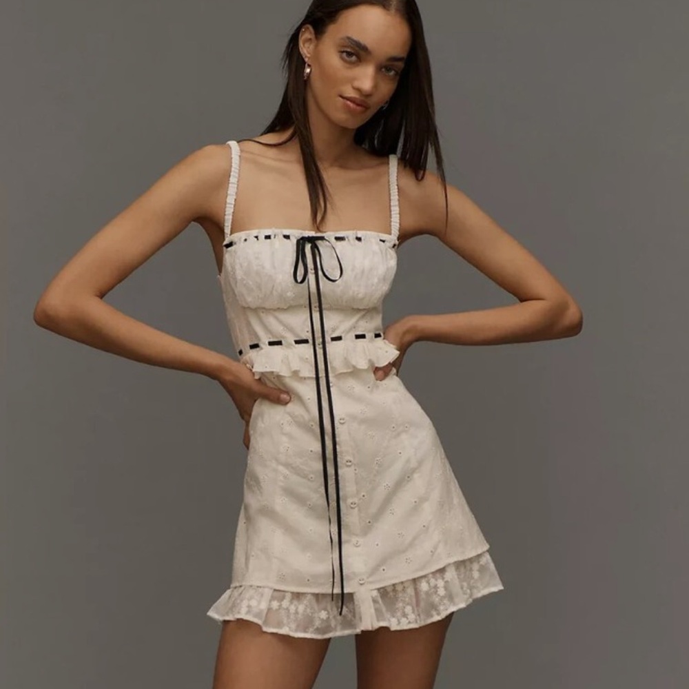 NWT For Love & Lemons White Lace Eyelet Mini Dress Size L